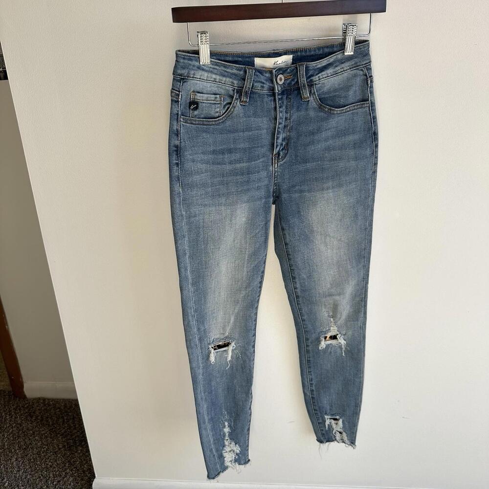KanCan Women's Jeans Size 3 Mid-Rise Destroyed Skinny With Leopard Print Patches
